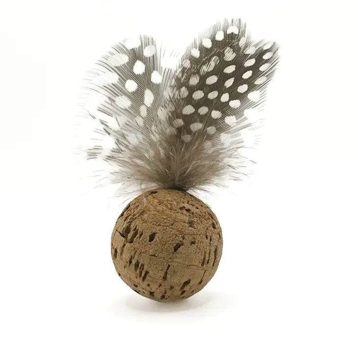 Birdie, Cork Ball with Feather Cat Toy