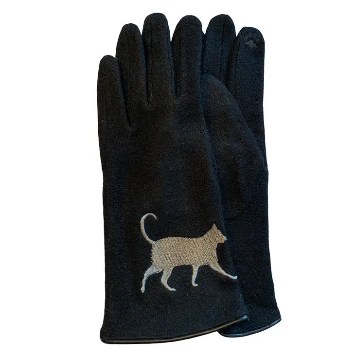 Embroidered Cat Ladies Wool Gloves