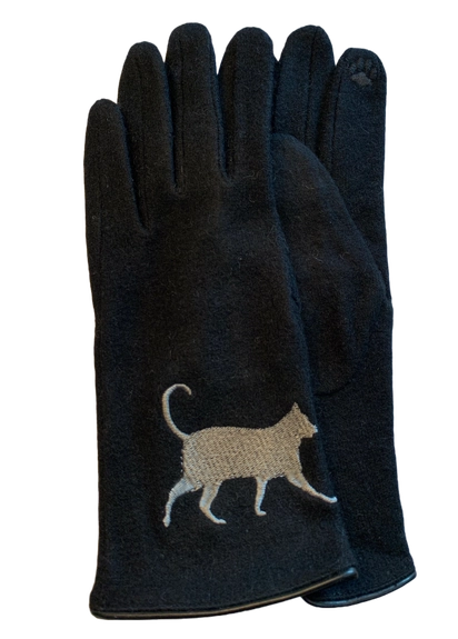 Embroidered Cat Ladies Wool Gloves