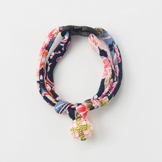 Chirimen Temari Dynasty Cat Collar - Navy