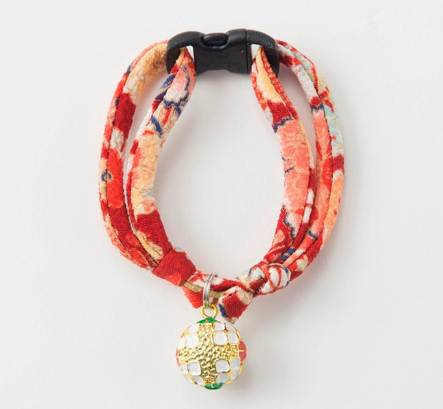 Chirimen Temari Dynasty Cat Collar - Red