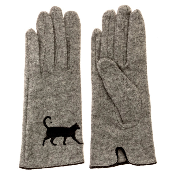 Embroidered Cat Ladies Wool Gloves