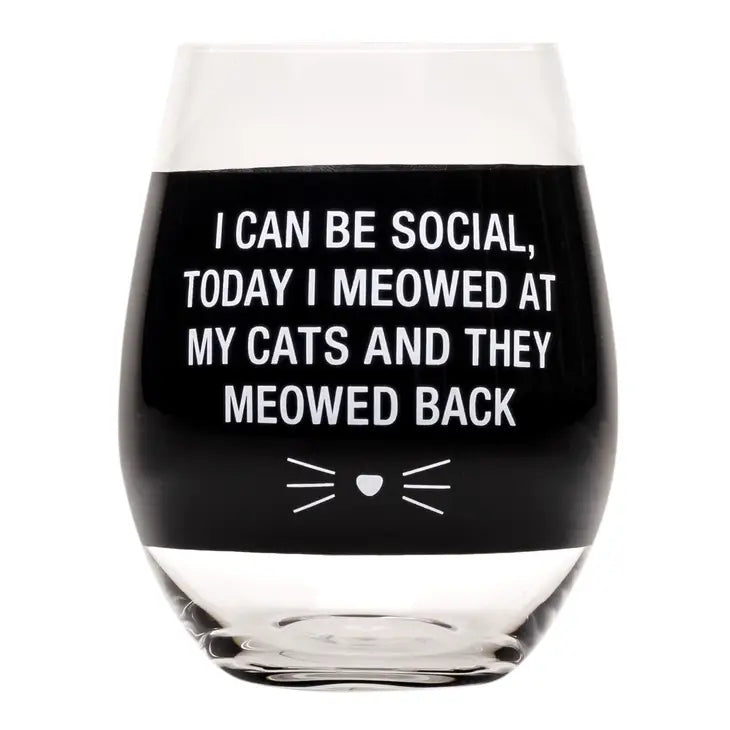 Meowed Back Stemless Wine Glass