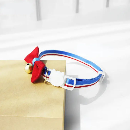 Mokka Blue Striped Collar with Red Bow