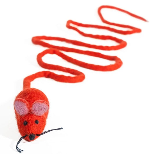 Red Wool Mouse with Tail