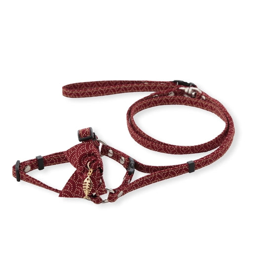 Zen Fish Charm Cat Harness & Leash - Red